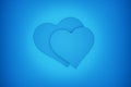 Two hearts symbol of love, abstract blue background, toning