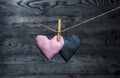Two hearts together on wooden background Royalty Free Stock Photo