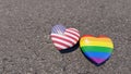 Two hearts USA and LGBT on the asphalt