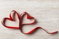 Two Hearts on Wooden Background. Valentine Day, Wedding Love Concept