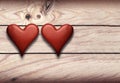 Two Hearts on Wooden Background. Valentine Day, Wedding Love Concept Royalty Free Stock Photo