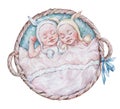 Two heavenly babies sleeping in a basket Royalty Free Stock Photo