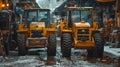 Heavy Machinery Operating in Snowy Construction Site