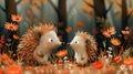Two Hedgehogs in Autumn Forest Royalty Free Stock Photo