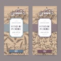 Two Herbes de Provence labels with town, mint, sage sketch.