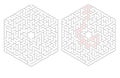 Two hexagonal mazes one solved with a red line path Royalty Free Stock Photo