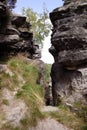 Narrow walk way between rocks.