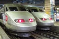 Two high-speed bullet TGV trains at the Gare Montparnasse Royalty Free Stock Photo