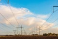 Two high-voltage power lines coming from the nuclear power plant Royalty Free Stock Photo