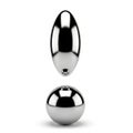 Two Polished Silver Ellipsoid and Sphere Objects Floating Against White Background metallic Royalty Free Stock Photo