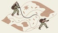Two Hikers Following a Dotted Path on a Map Vector Graphic, vector design Generative AI Royalty Free Stock Photo