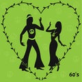 Two hippie dancers,retro illustration of sixties Royalty Free Stock Photo