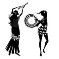 Two hippie girls, silhouettes