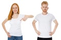 Two hipster models in stylish white t shirt isolated over white background Royalty Free Stock Photo
