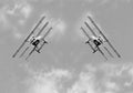 Two historic triplanes on the sky. Royalty Free Stock Photo