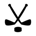 Two hockey sticks with puck. Hockey black sticker Royalty Free Stock Photo