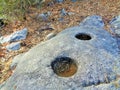 Two Hole Native American Grinding Stone Mortero Royalty Free Stock Photo