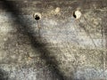 Two holes in old broken Wood texture background, Brown colour, Close up shot, Light and shadow shot Royalty Free Stock Photo