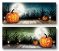 Two Holiday Halloween Banners with Pumpkins Royalty Free Stock Photo