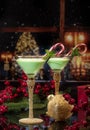 Two Holiday Martinis in Christmastime Setting Royalty Free Stock Photo