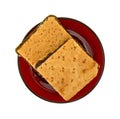 Two homemade fig bar squares on a red plate Royalty Free Stock Photo