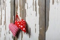 Two homemade hearts on an old wooden background. Concept :: St. Valentine`s Day, Mother`s Day Royalty Free Stock Photo