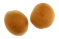 Two homemade yeast rolls isolated on a white background top view