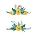 Two horisontal floral bouquets with yellow poppy, leaves, berries Royalty Free Stock Photo