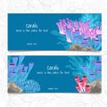 Two horizontal card with corals and coelenterates Royalty Free Stock Photo