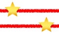 Two Horizontal Red Glitter Ribbons With Shining Golden Stars