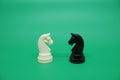 Two horse chess pieces, black and white facing each other Royalty Free Stock Photo