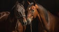 Two horse close up isolated on black background Royalty Free Stock Photo