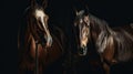 Two horse close up isolated on black background Royalty Free Stock Photo