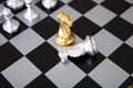 The two horse pieces on the chess board are in a duel Royalty Free Stock Photo