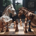 Two horse playing chess