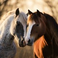 Two horse portrait on nature background. Horses in love Royalty Free Stock Photo