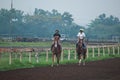 Two horse rider were warming up at line of race Royalty Free Stock Photo