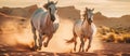 Two horse run in desert Generative AI Royalty Free Stock Photo