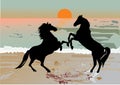 Two horses near sea