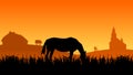 Two horses on pasture at sunset