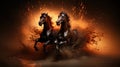 Two horses are running in the dust. Generative AI image. Royalty Free Stock Photo