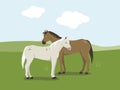 Two horses standing in the meadow vector cartoon illustration Royalty Free Stock Photo