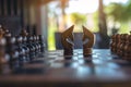 Two horses on wooden chessboard game Royalty Free Stock Photo
