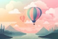 two hot air balloons flying over a river in the sky Royalty Free Stock Photo