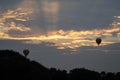 Two hot air balloons in the sky during sunrise in Bagan, Nyaung-U, Myanmar