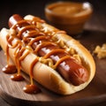 Creamy And Crunchy Hot Dog Dipped In Caramel - Stock Image