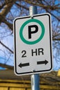 Two Hour Parking Sign with Allowable Directions