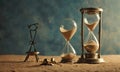 hourglass and small on table Royalty Free Stock Photo