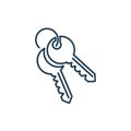 Two house key line icon on white background. Security lock and unlock for door car and house. Thin line of home key icon Royalty Free Stock Photo