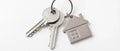 Two house keys and a house-shaped silver keyring, isolated on white background Royalty Free Stock Photo